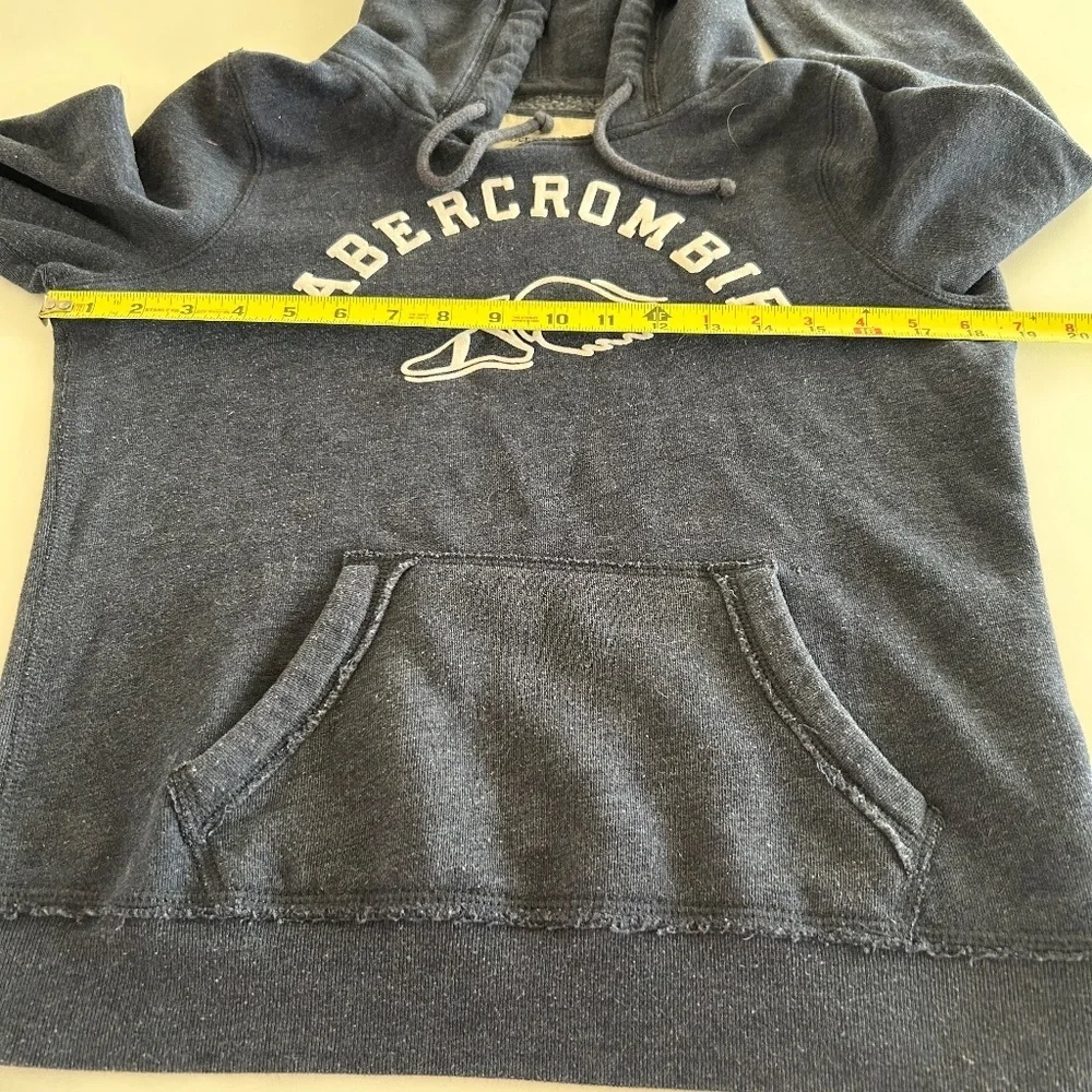 SOLD A&F Abercrombie & Fitch Sz S Navy Blue Logo Graphic Hoodie White Long Sleev - Picture 3 of 9